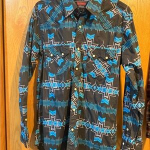 Men's Black and Blue Casual Button Down Shirt